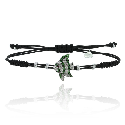 [B158GV#565] White Gold Angel-Fish Green Bracelet