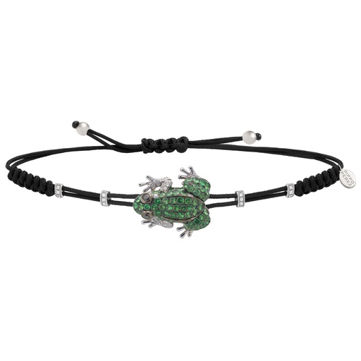 [B104GV#576] White Gold Green Garnet Frog Big Bracelet
