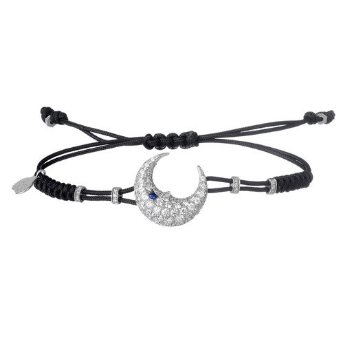 [B133BD.L#582] White Gold Large Half Moon Diamond Cord Bracelet