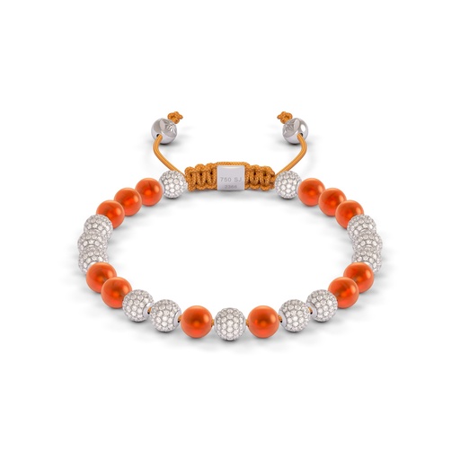 [D238815] Shamballa Jewels White Gold Diamond & Carnelian 6mm Non-Braided Bead Bracelet