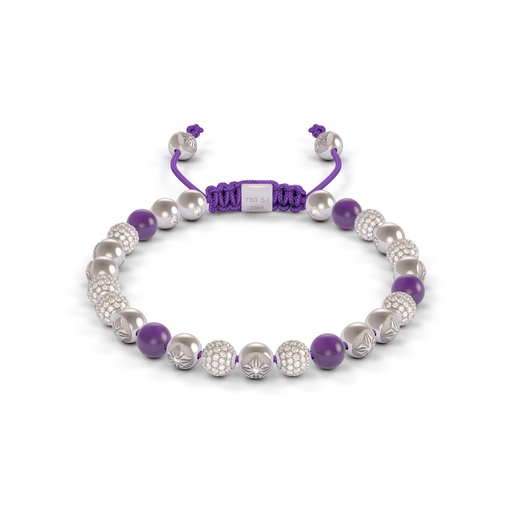 [D238828] Shamballa Jewels White Gold Diamond & Amethyst 6mm Non-Braided Bead Bracelet