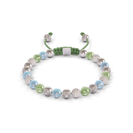 [D238832] Shamballa Jewels White Gold Diamond Sapphire & Aquamarine 6mm Non-Braided Bead Bracelet