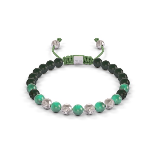 [D238834] Shamballa Jewels White Gold Diamond Emerald & Ceramic 6mm Non-Braided Bead Bracelet