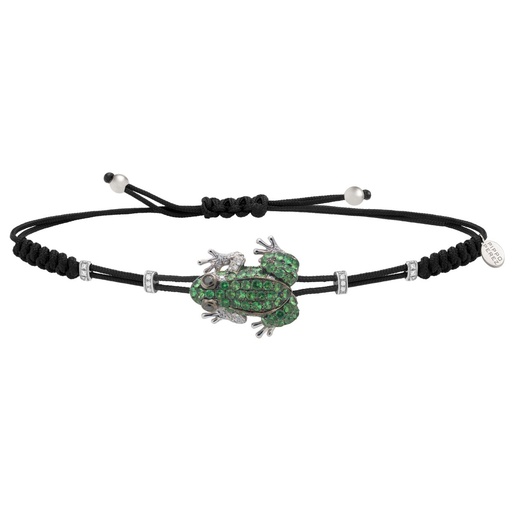 [B104GV.M#592] White Gold and Green Garnets Frog Medium Bracelet