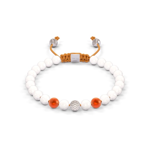[D238837] Shamballa Jewels White Gold Diamond Carnelian & Ceramic 6mm Non-Braided Bead Bracelet