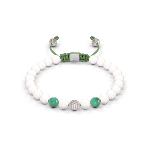 [D238838] Shamballa Jewels White Gold Diamond Emerald & Ceramic 6mm Non-Braided Bead Bracelet