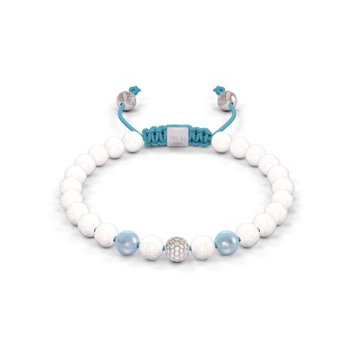 [D238839] Shamballa Jewels White Gold Diamond & Aquamarine 6mm Non-Braided Bead Bracelet