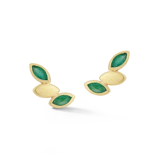 [O3NAV2SME] Yellow Gold Three Navette Earrings Emerald