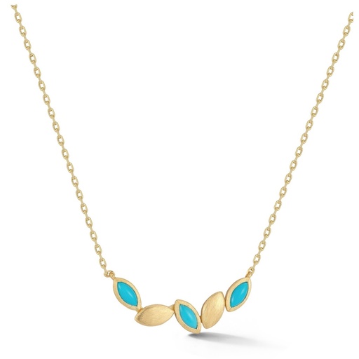 [CNAV2T] Yellow Gold Five Navette Necklace Turquoise