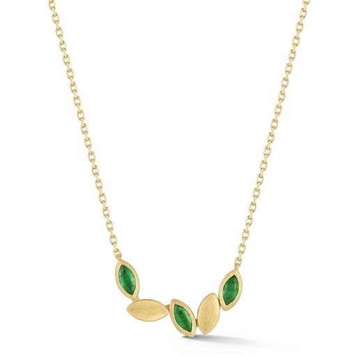 [CNAV2SME] Yellow Gold Five Navette Necklace Emerald