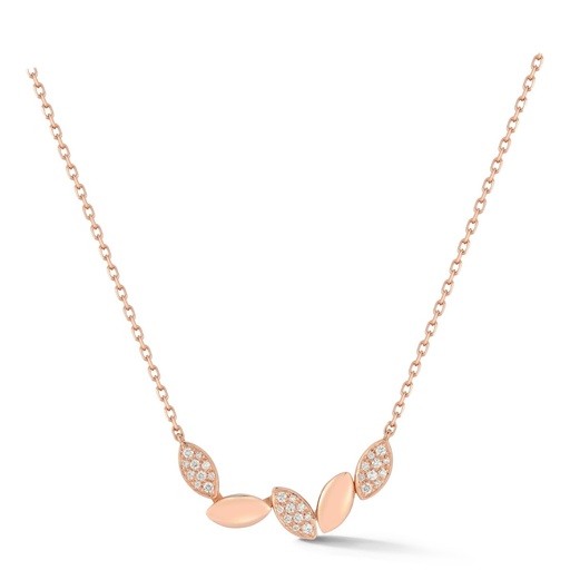 [CNAV3BR] Rose Gold Five Navette Necklace White Diamond