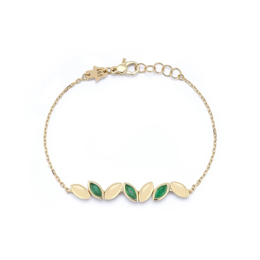 [BNAVC2SME] Yellow Gold Navette Bracelet on a chain Emerald