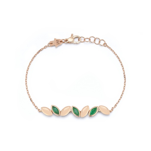 [BNAVC3SME] Rose Gold Navette Bracelet on a chain Emerald
