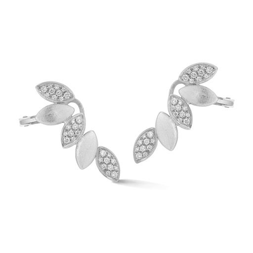 [O5NAV1BR] White Gold Five Navette Ear Climbers White Diamond