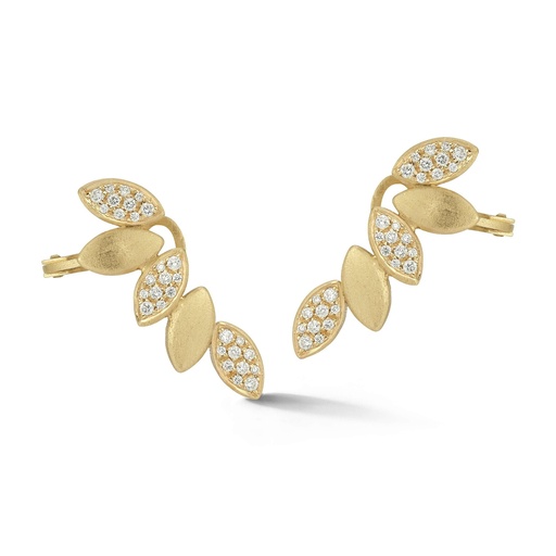 [O5NAV2BR] Yellow Gold Five Navette Ear Climbers White Diamond
