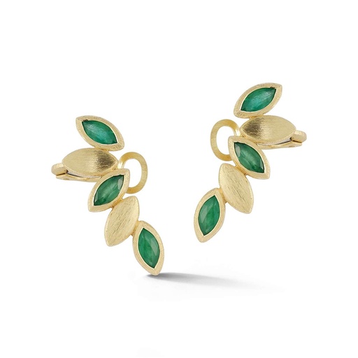 [O5NAV2SME] Yellow Gold Five Navette Ear Climbers Emerald