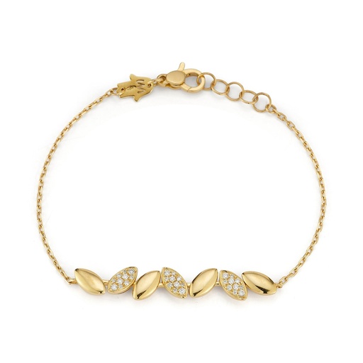 [BNAVC2BR] Yellow Gold Navette Bracelet on a chain with White Diamond