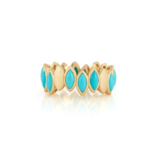 [ANAV2T] Yellow Gold Navette Ring Turquoise