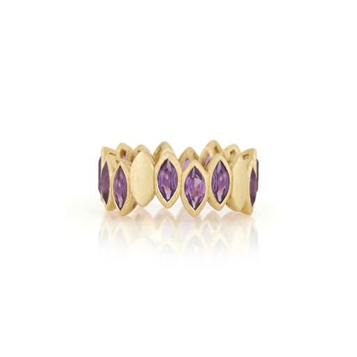 [ANAV2AME] Yellow Gold Navette Ring Amethyst
