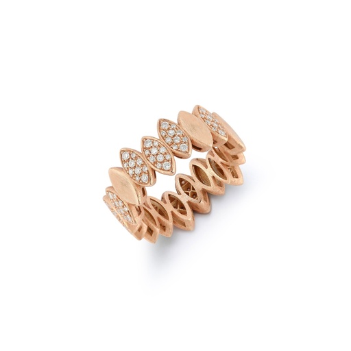 [ANAV3BR] Rose Gold Navette Ring with White Diamonds