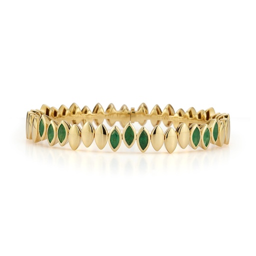 [BNAV2SME] Yellow Gold Flexible Navette Bangle with Emerald