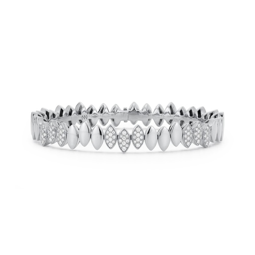 [BNAV1BR] White Gold Navette Collection - Felxible Bangle with White Diamond