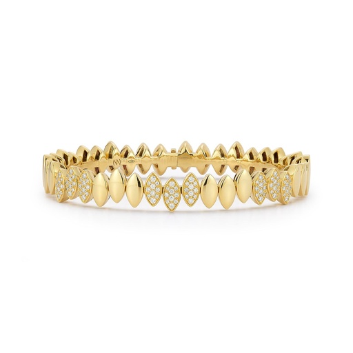 [BNAV2BR] Yellow Gold Navette Collection - Felxible Bangle with White Diamond