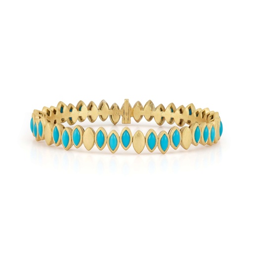 [BNAV2TT] Yellow Gold Flexible Navette Bangle with Turquoise