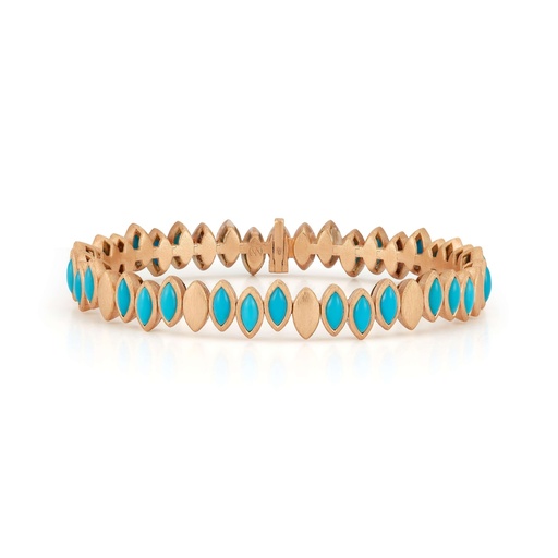 [BNAV3TT] Rose Gold Flexible Navette Bangle with Turquoise