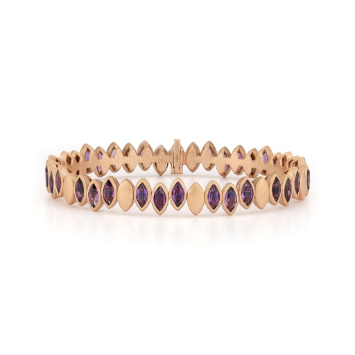 [BNAV3AA] Rose Gold Flexible Navette Bangle with Amethyst