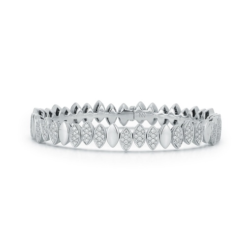 [BNAV1BRBR] White Gold Flexible Navette Bangle with White Diamond