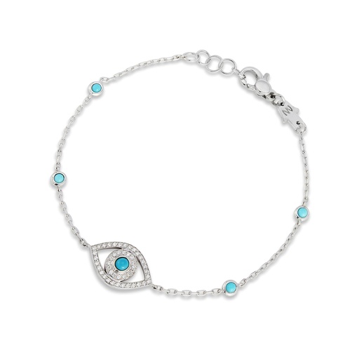 [BME1BRTT] White Gold Mini Eye Bracelet in White Diamonds single chain Turquoise