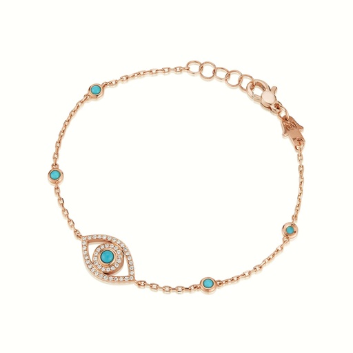 [BME3BRTT] Rose Gold Mini Eye Bracelet in White Diamonds single chain Turquoise