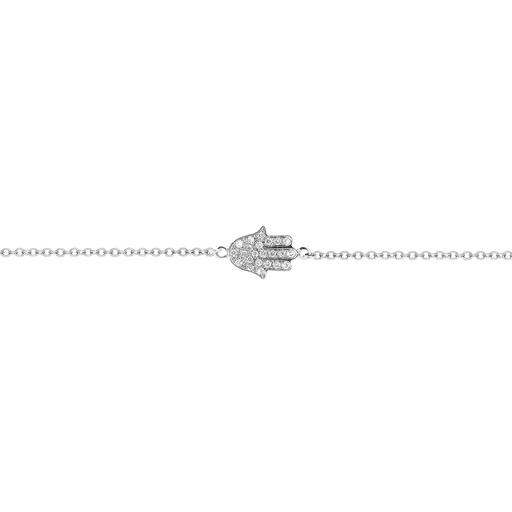 [BM1BR] White Gold Hamsa Bracelet on a single chain Small White Diamond
