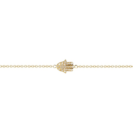 [BM2BR] Yellow Gold Hamsa Bracelet on a single chain Small White Diamond