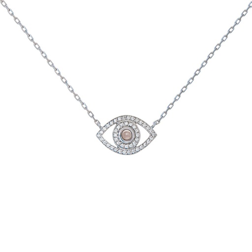 [CME1BR] White Gold Mini Eye Necklace White Diamond