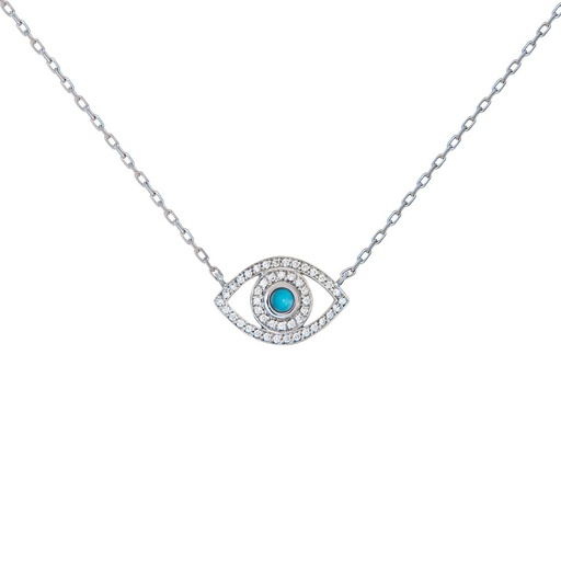 [CME1BRT] White Gold Mini Eye Necklace Turquoise