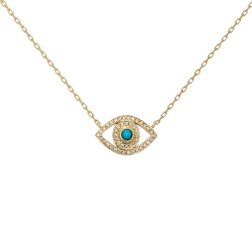 [CME2BRT] Yellow Gold Mini Eye Necklace Turquoise