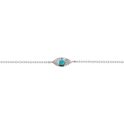 [BBR11] White Gold Single Eye Double Side Pav Diamonds Bracelet Turquoise