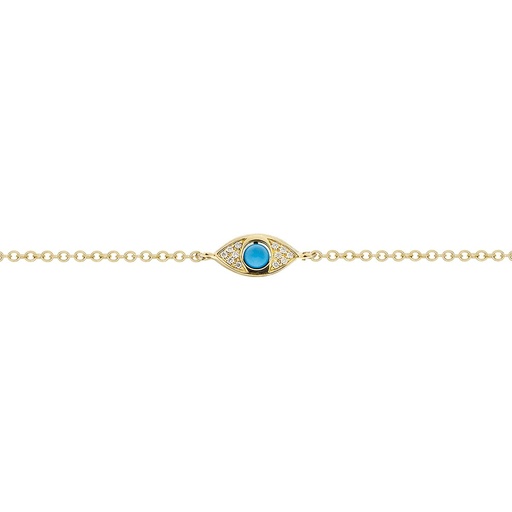 [BBR12] Yellow Gold Single Eye Double Side Pav Diamonds Bracelet Turquoise