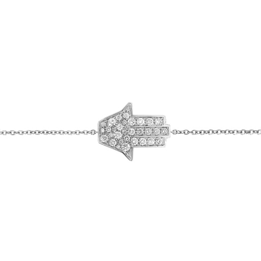 [BMH1BR] White Gold Mini Hamsa Bracelet on a chain White Diamond