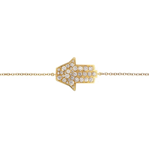 [BMH2BR] Yellow Gold Mini Hamsa Bracelet on a chain White Diamond