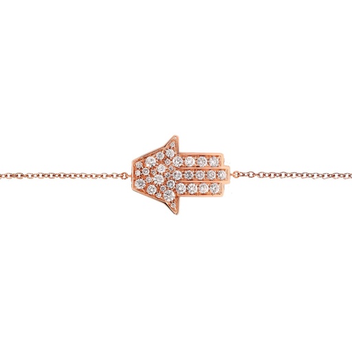 [BMH3BR] Rose Gold Mini Hamsa Bracelet on a chain White Diamond