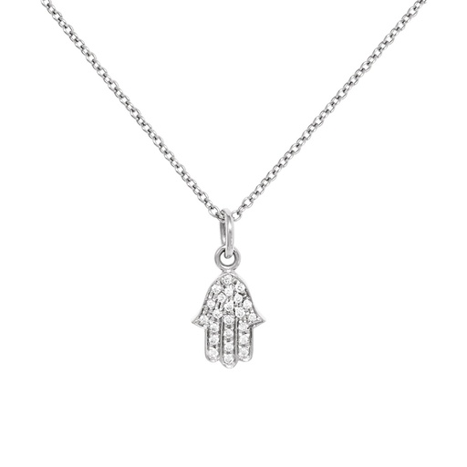 [CM1BR] White Gold Mini Hamsa Necklace White Diamond