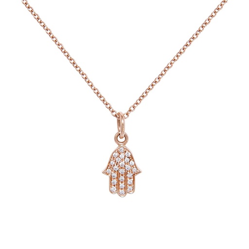 [CM3BR] Rose Gold Mini Hamsa Necklace White Diamond