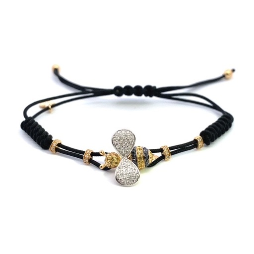 [B118ZGDN.M#603] Yellow Gold Sapphire & Black Diamond Medium Bee Bracelet 