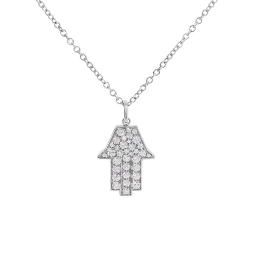 [CMH1BR] White Gold Medium Hamsa Necklace White Diamond