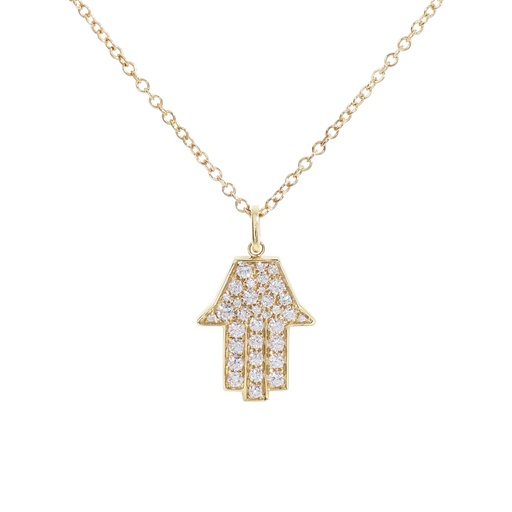 [CMH2BR] Yellow Gold Medium Hamsa Necklace White Diamond