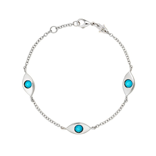 [BB31] White Gold Plane Three Eyes Solid Gold Bracelet Turquoise