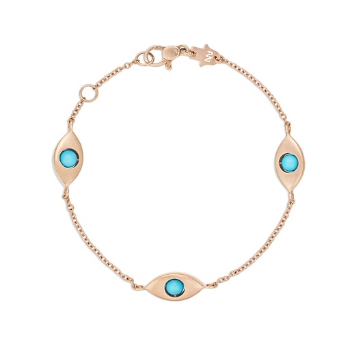 [BB33] Rose Gold Plane Three Eyes Solid Gold Bracelet Turquoise